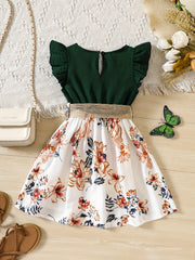 Girl's V Neck Dress Butterfly Sleeve Princess Dress For Beach Vacation