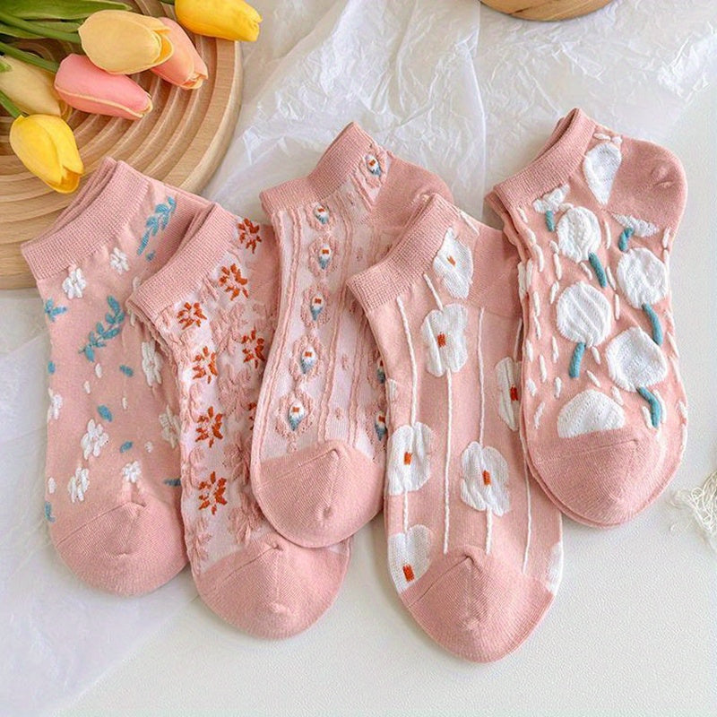 5 Pairs Girls Kids Low Cut Ankle Socks for Spring Autumn