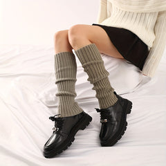 Rib Knit Leg Warmers Solid Knee High Socks Women's Stockings