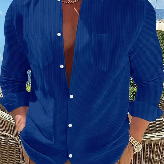 Men's Casual Shirt Turn Down Collar Long Sleeves Solid Regular Fit
