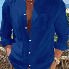 Men's Casual Shirt Turn Down Collar Long Sleeves Solid Regular Fit