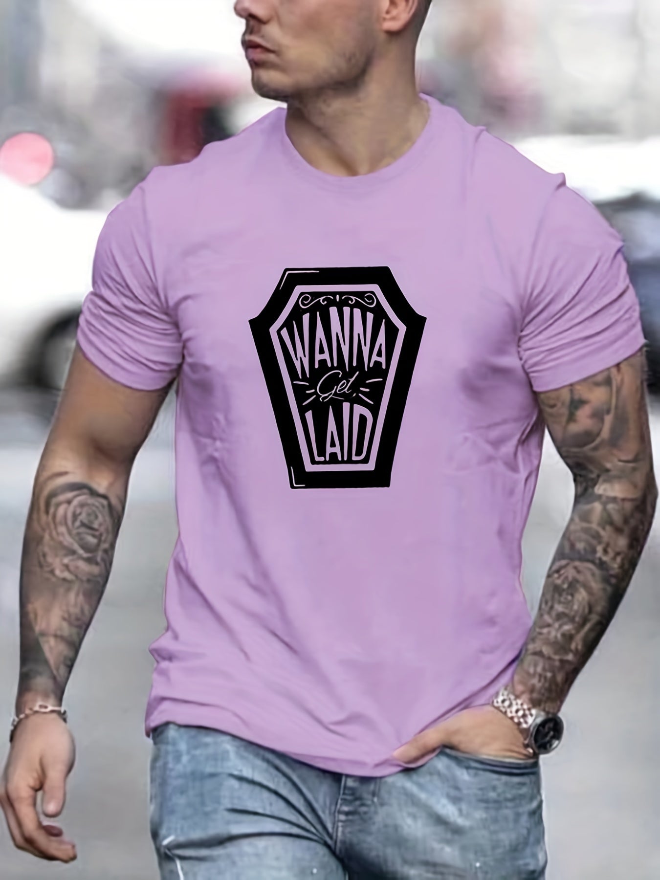 Men's Letter Print T shirt Casual Tee Spring Summer Outdoor