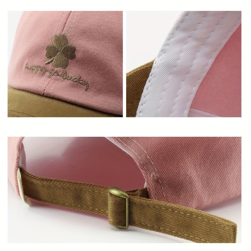 Lucky Clover Embroidery Baseball Cap Cotton Block Casual Dad Hats Packable