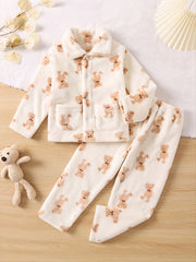 Kids Bear Warm Pajama Set Long Sleeve Top and Pants