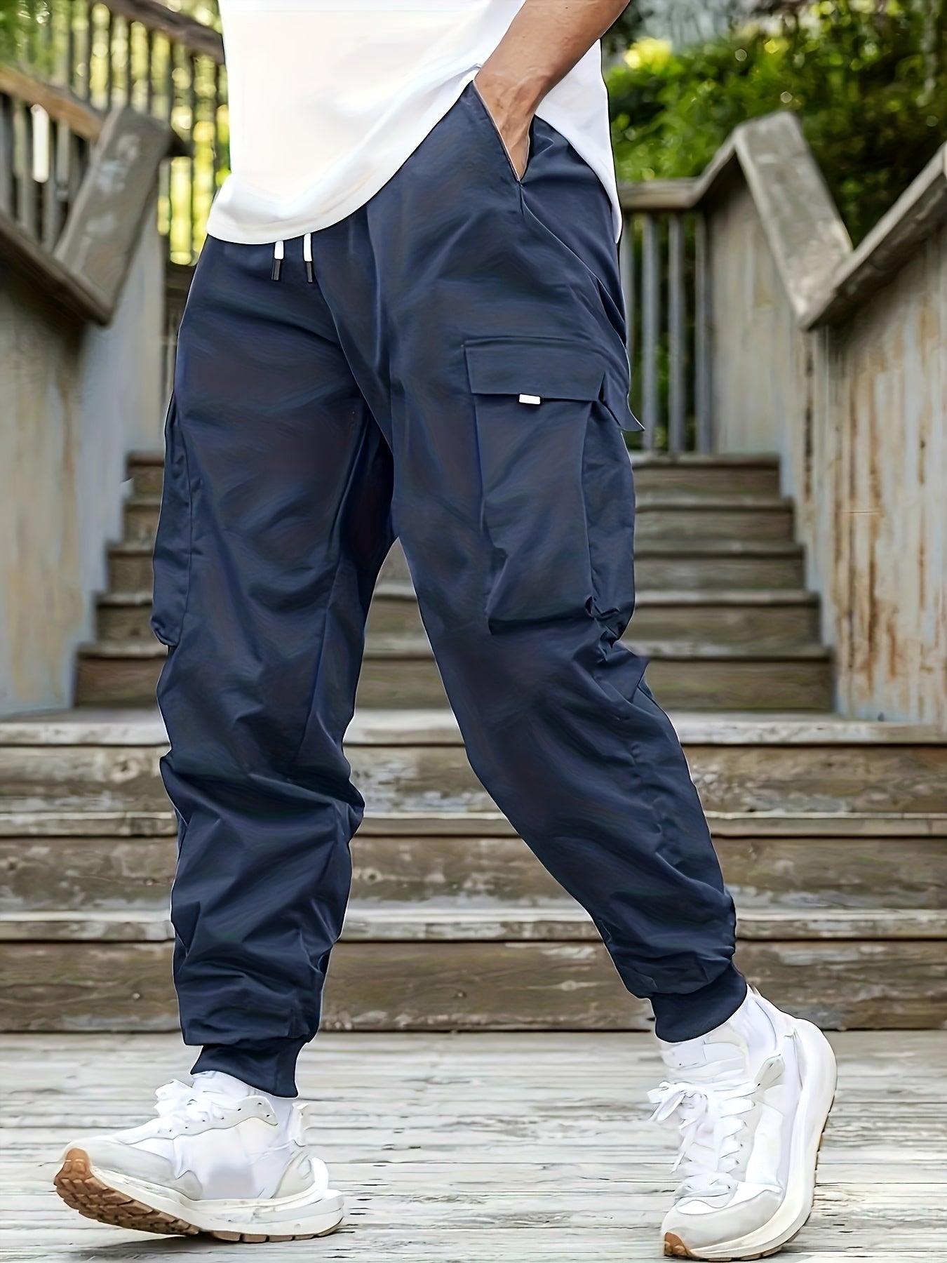 Men's Drawstring Cargo Pants Loose Casual Jogger Pants