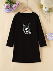 Girls' Donkey Head Print Long Sleeve Casual Dress