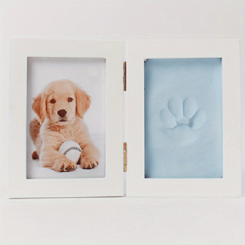 Pet Paw Print Keepsake Kit Wooden Photo Frame With Memorial Clay Imprint