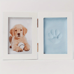 Pet Paw Print Keepsake Kit Wooden Photo Frame With Memorial Clay Imprint