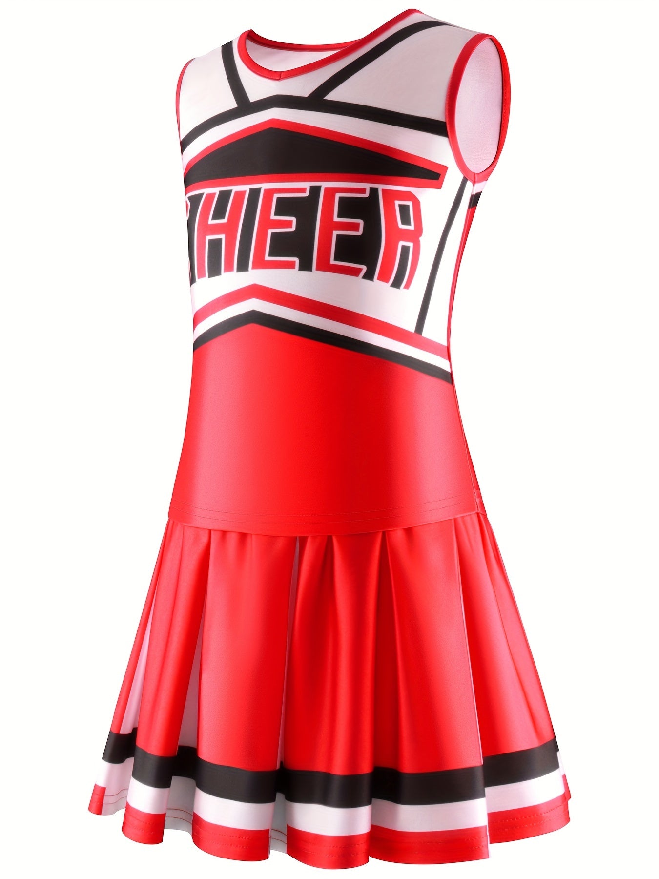 2pcs Girls Splicing CHEER Print Top Pleated Skirt Set