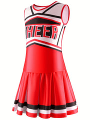 2pcs Girls Splicing CHEER Print Top Pleated Skirt Set