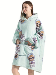 Women's Plus Size Sloth Pattern Fleece Hooded Robe
