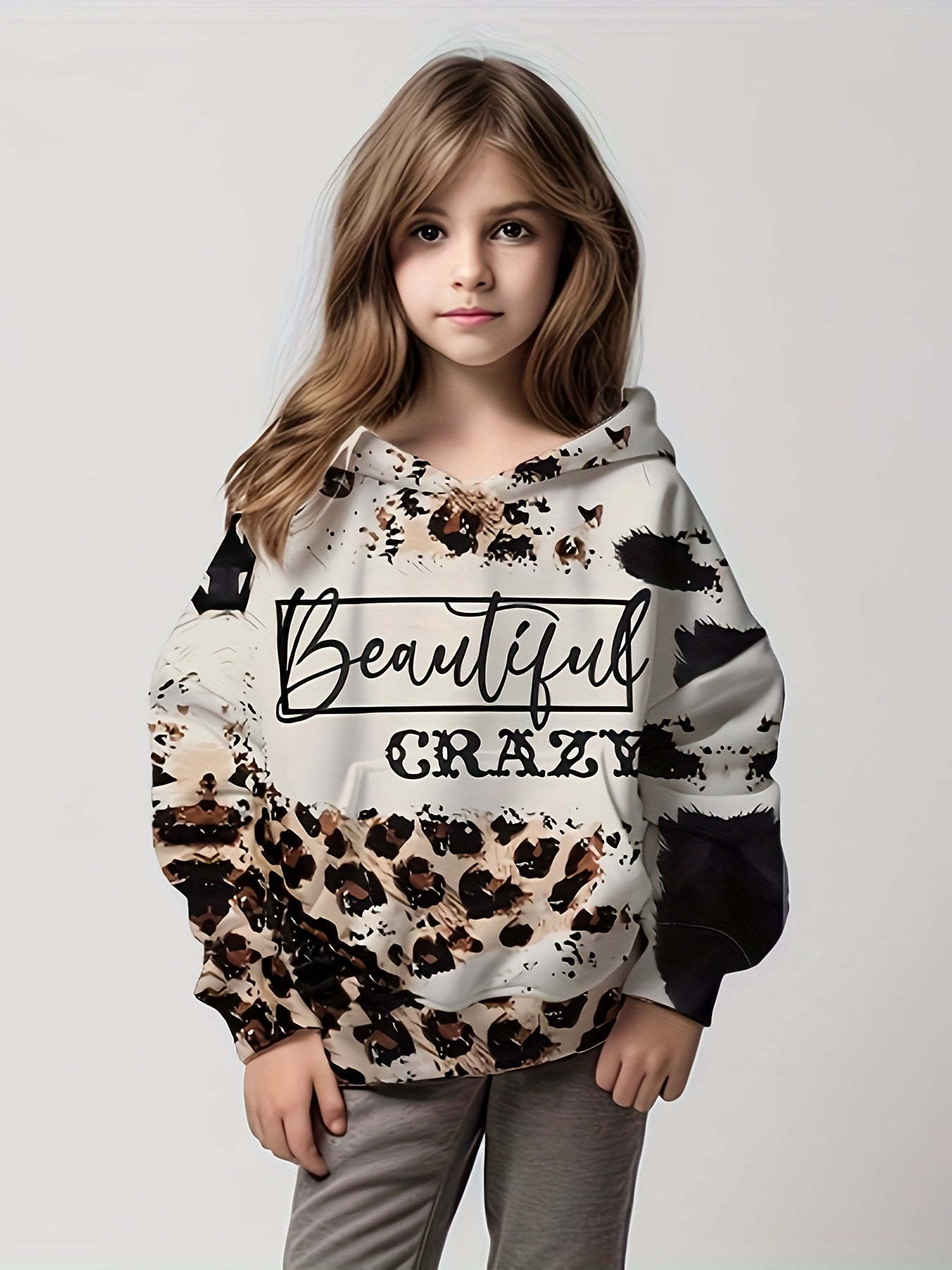 Leopard Print Hoodies Girls Comfy Pullover Kids Clothes