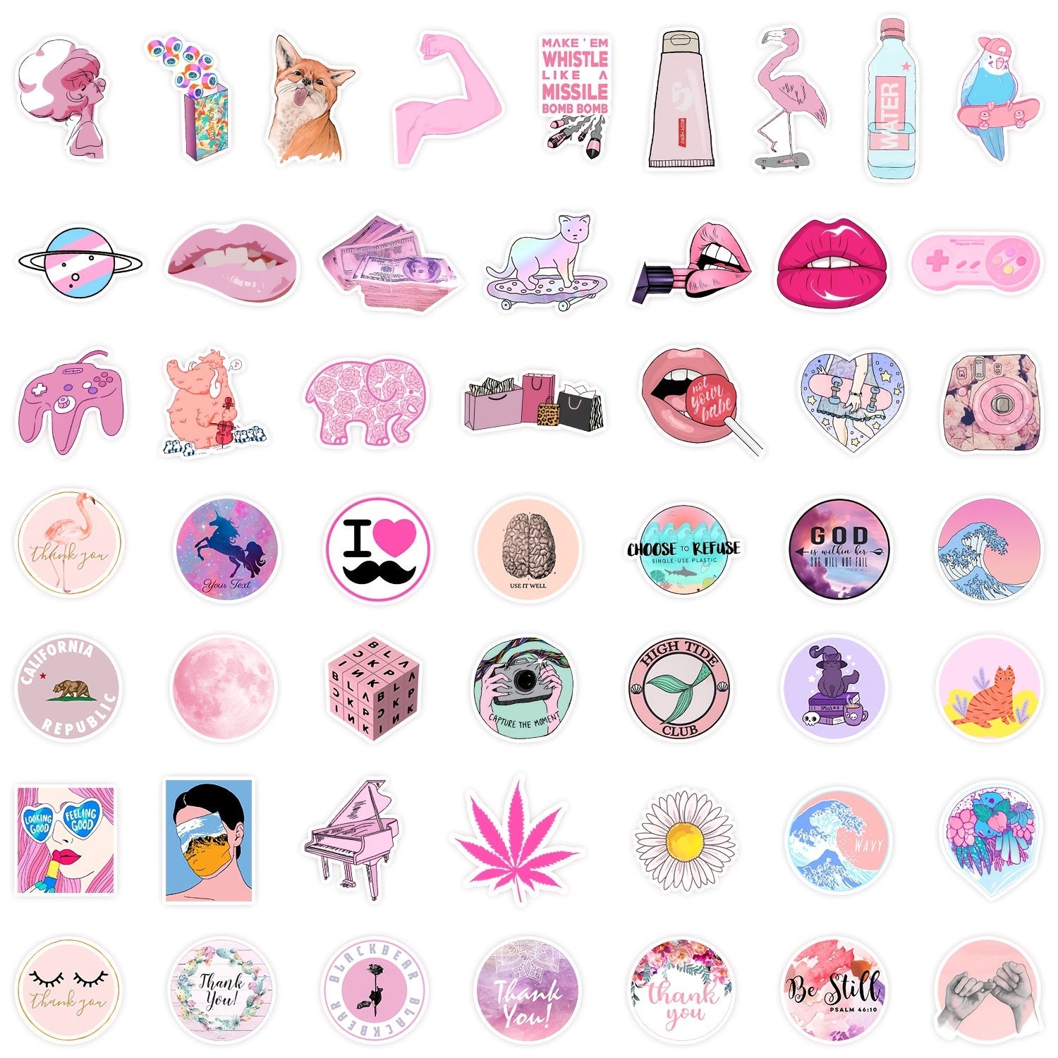 50 Pink Series Waterproof Stickers DIY Creative Toy For Hydroflask Book Laptop