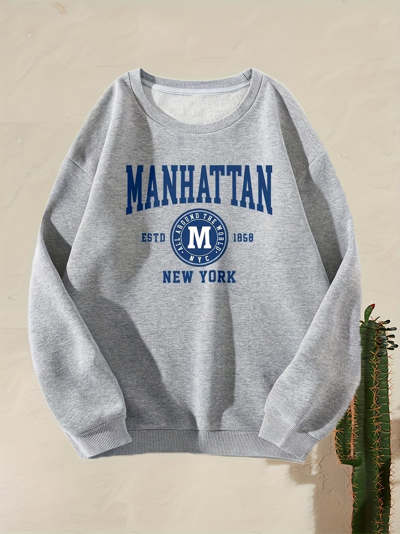 Letter Print Crew Neck Sweatshirt for Spring & Fall