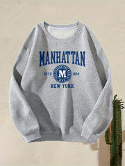 Letter Print Crew Neck Sweatshirt for Spring & Fall