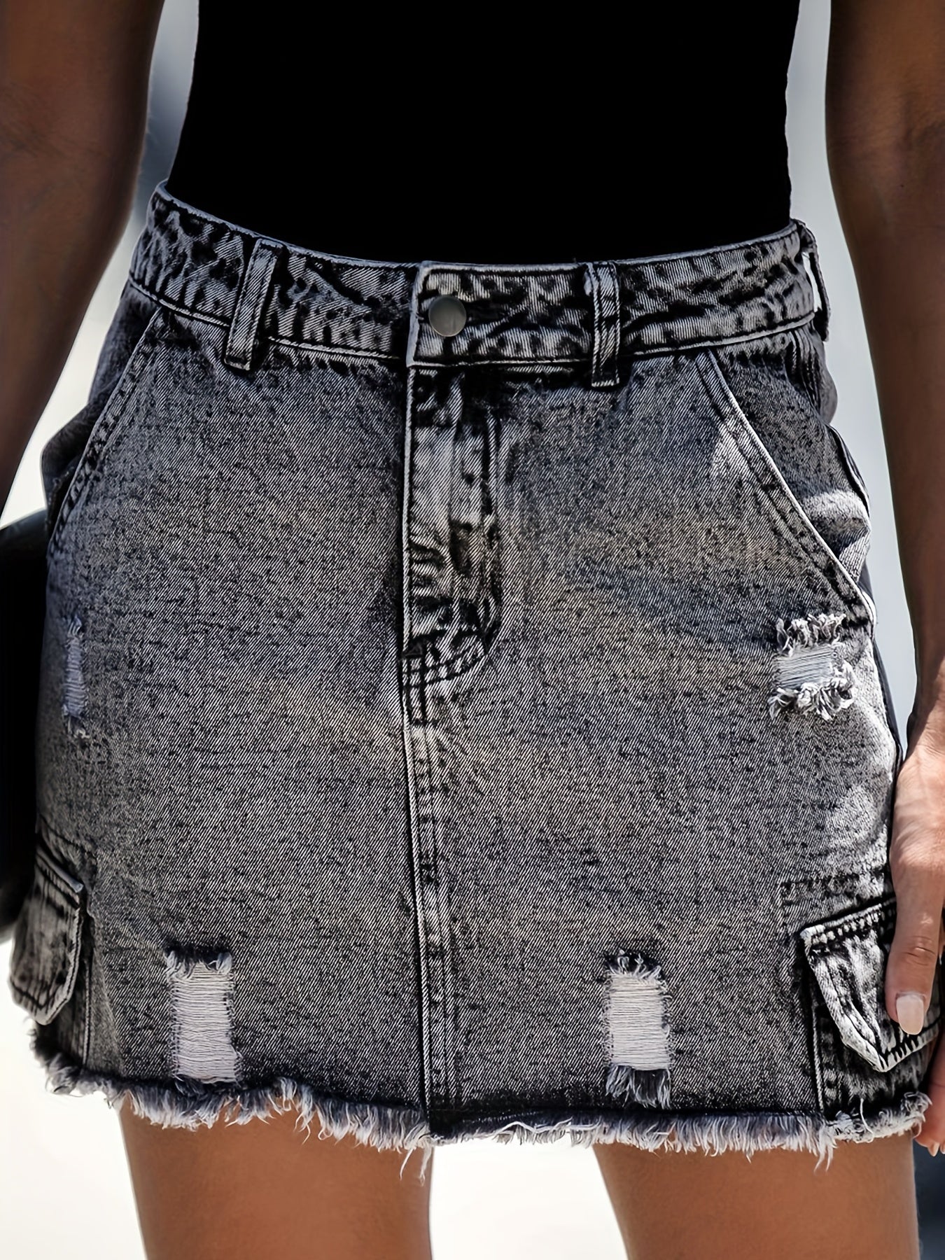 High Waist Ripped Denim Skirt Slim Fit Women's Clothing