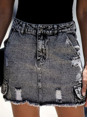High Waist Ripped Denim Skirt Slim Fit Women's Clothing