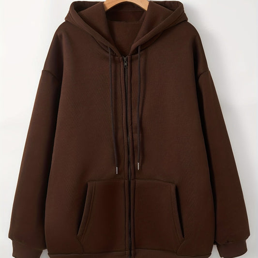 Solid Zip Up Hoodie Long Sleeve Sweatshirt