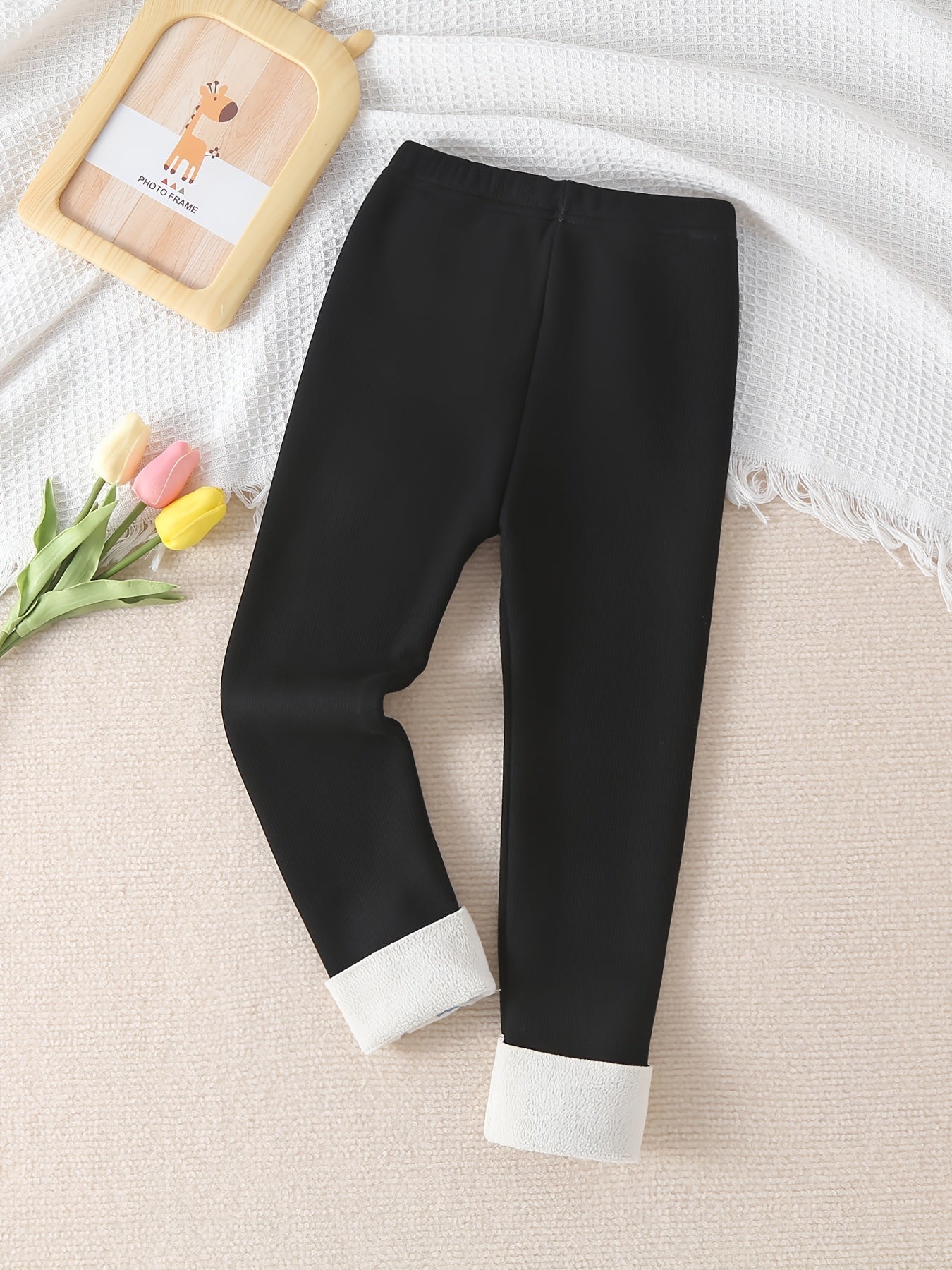 Girls Bear Embroidery Thermal Fleece Leggings for Autumn/Winter