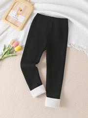 Girls Bear Embroidery Thermal Fleece Leggings for Autumn/Winter