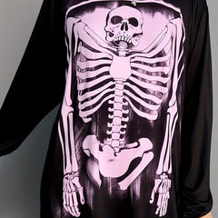 Skull Print Long Sleeve Round Neck Sports Top