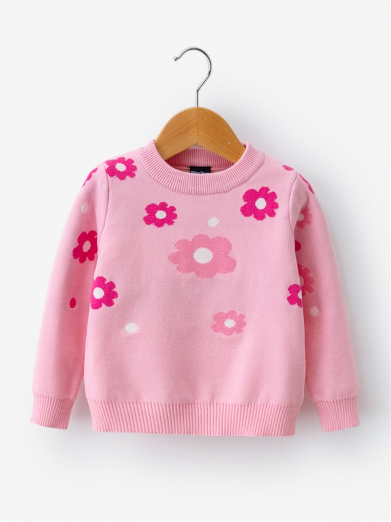 Girls Flower Print Knitted Pullover Sweater for Autumn/Winter