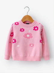 Girls Flower Print Knitted Pullover Sweater for Autumn/Winter