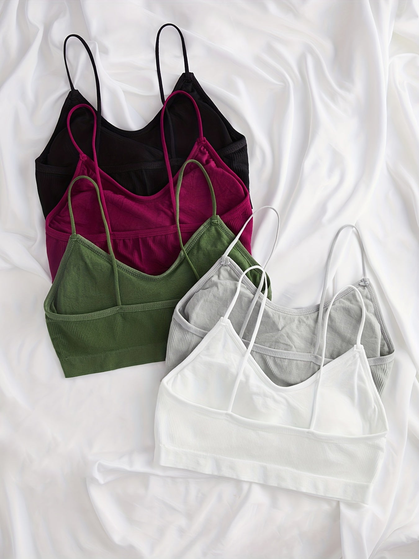 5pcs Wireless Push Up Bras Solid Ribbed Comfy & Breathable Women's Lingerie
