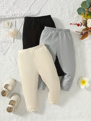 3pcs Girls Cropped Pants Set High Elastic Summer
