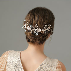 Bridal Flower Headband Hair Comb Faux Pearl Wedding Jewelry