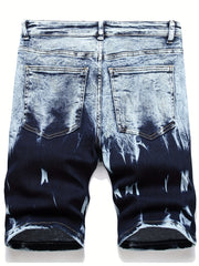 Slim Fit Ripped Denim Shorts Men's High Stretch Distressed D