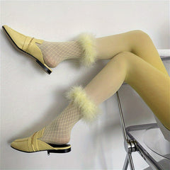 Colorful Fishnet Socks with Feather Trim, Women's Stockings