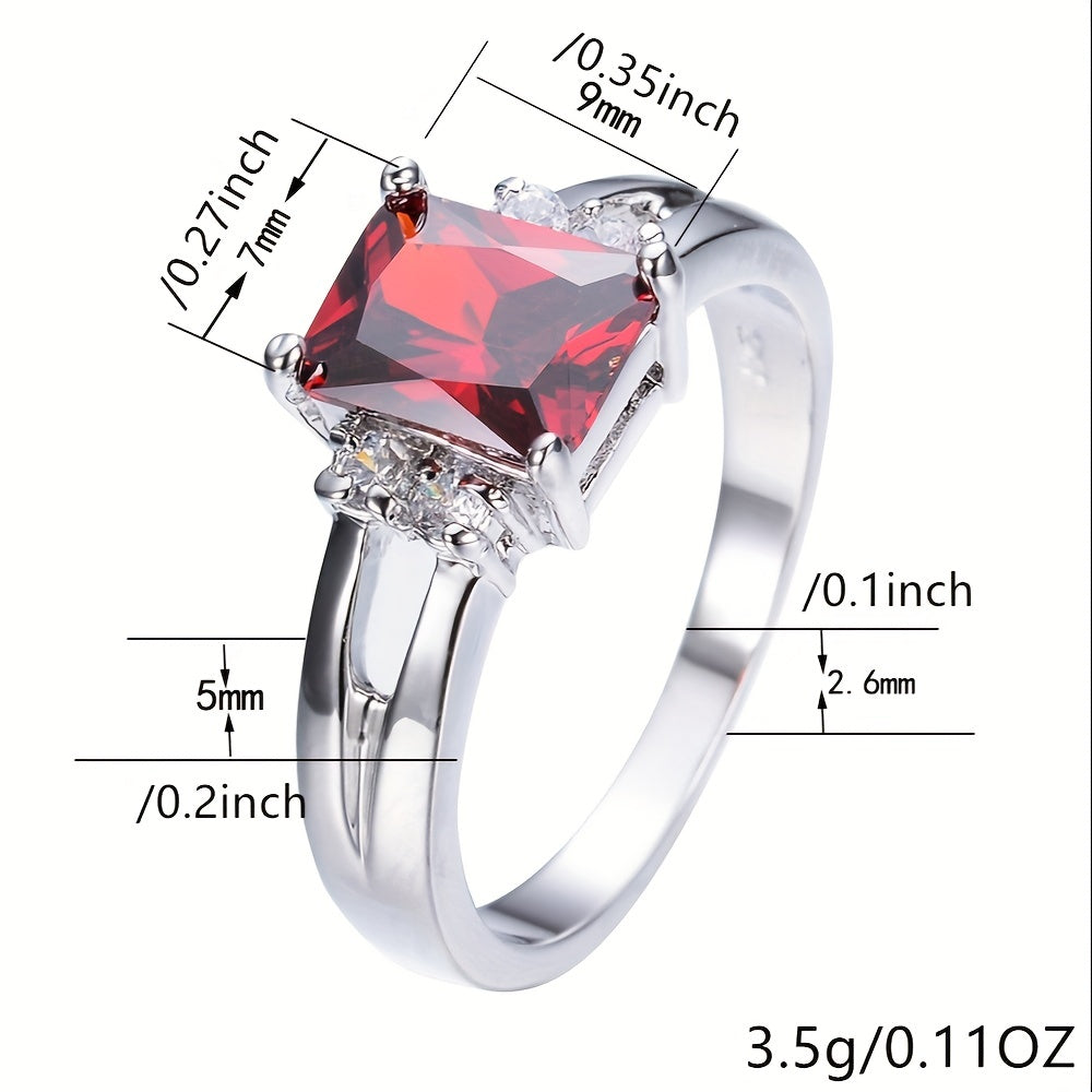 Women's Silver Red Stone CZ Crystal Claw Ring Princess Jewelry Gift