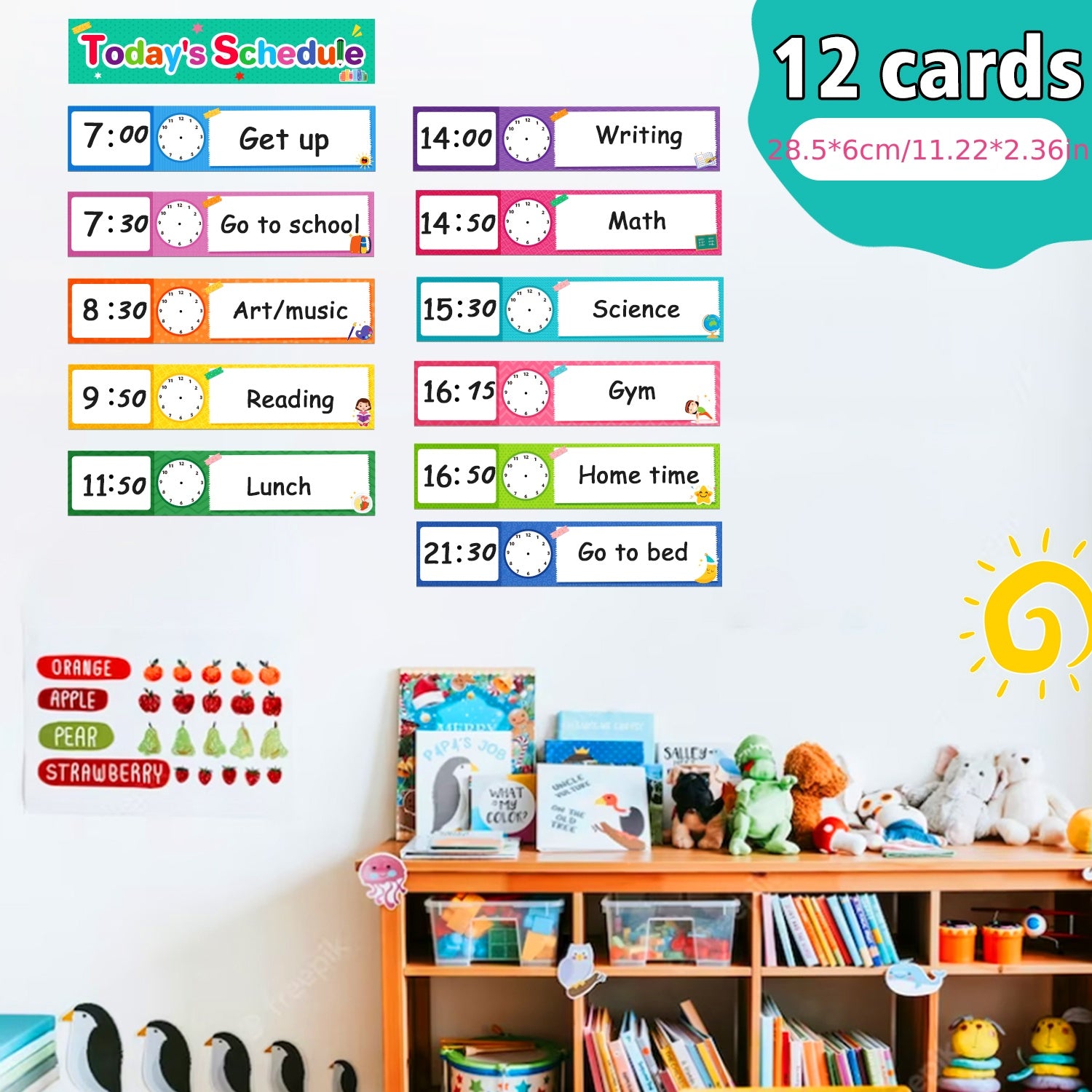12-Piece Visual Schedule Pocket Chart Add-Ons for Toddlers & Classroom