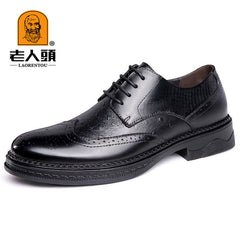 LAORENTOU Men's Leather Wingtip Brogue Oxford Derby Formal Dress Shoes