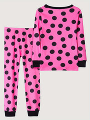 Girl's Dots Print Pajama Set Polyester Elastane Crew Neck Pants