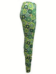 Floral Print High Waist Leggings Elastic Waist Sexy Leggings