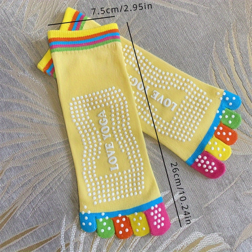 Rainbow Non-slip Yoga Socks, 5-Toe Split Knitted Crew Socks