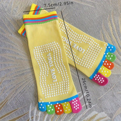 Rainbow Non-slip Yoga Socks, 5-Toe Split Knitted Crew Socks