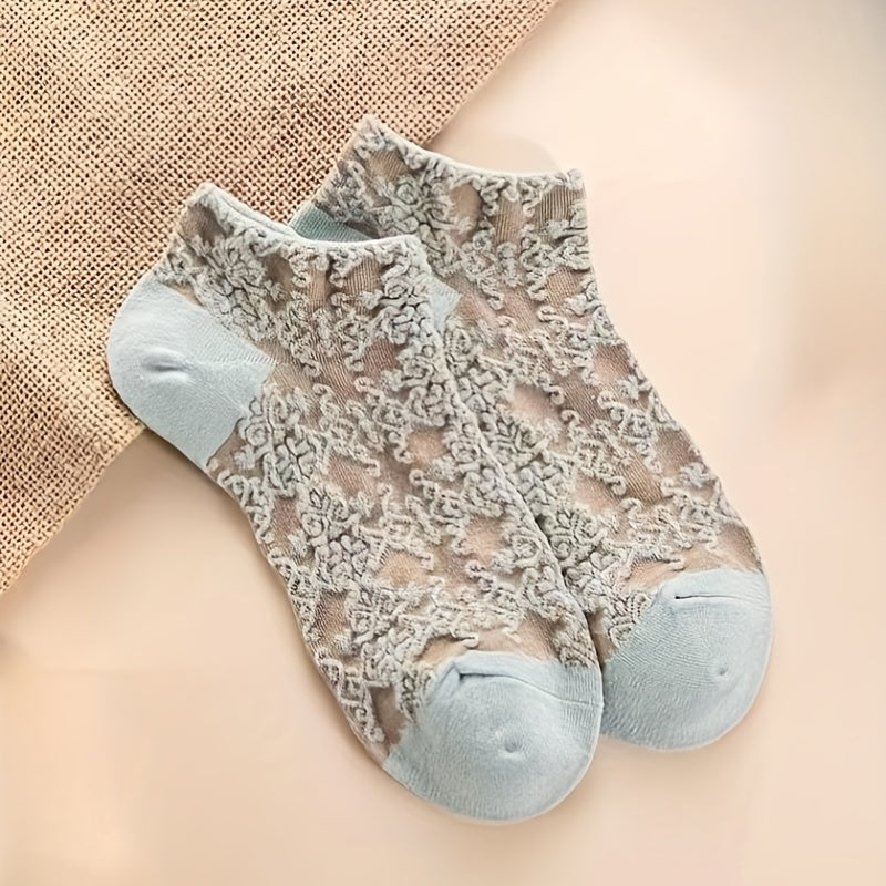 5 Pairs Retro Style 3D Textured Ankle Socks Women's Stockings