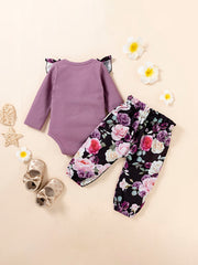 Baby Girl Botanical Floral Ruffled Romper & Pants Set