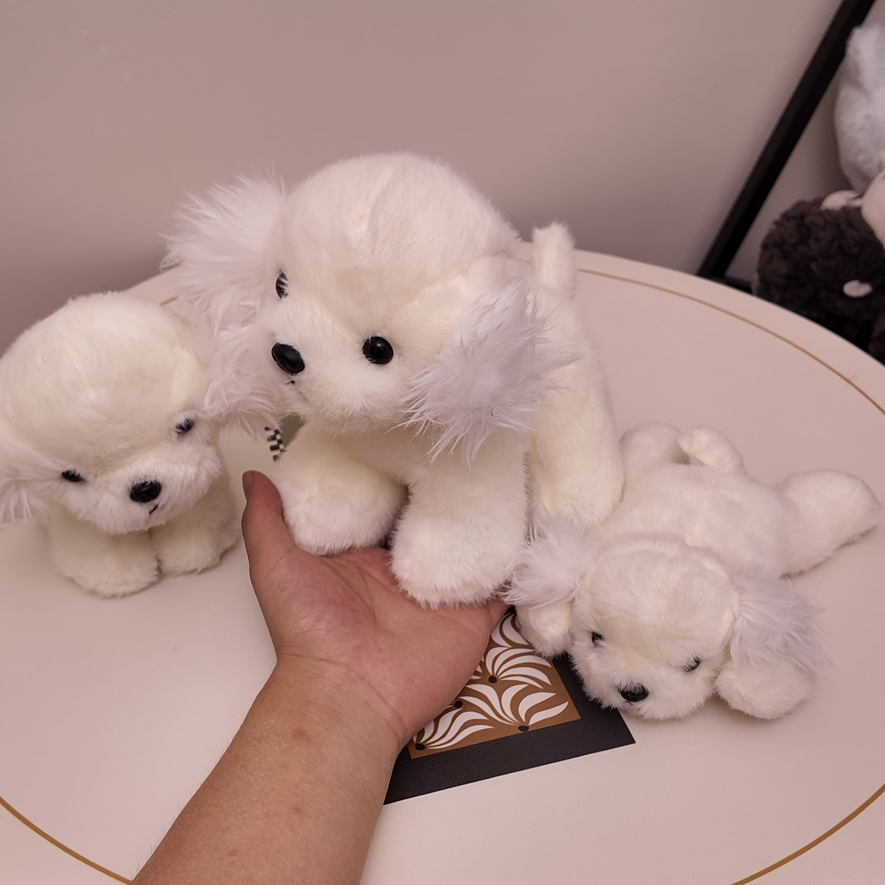 Bichon Puppy Plush Toy Soft Dog Stuffed Animal with Brown Accents
