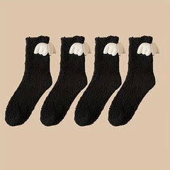 2 Pairs Angle Wings Decor Socks Comfy & Fuzzy Warm Socks Women's Stockings