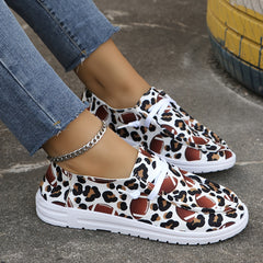 Leopard Rugby Pattern Flat Shoes Women Slip On Casual Shoes Lightweight Soft Com