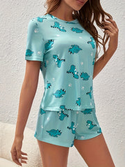 Dino Print Pajama Set Short Sleeve Top & Shorts