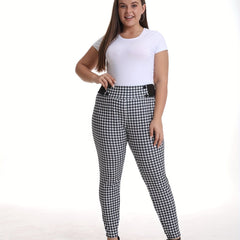 Houndstooth Pattern Double Breasted Skinny Pants - Plus Size