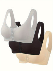 3pcs Wireless Push Up Front Buckle Bras Breathable & Comfy
