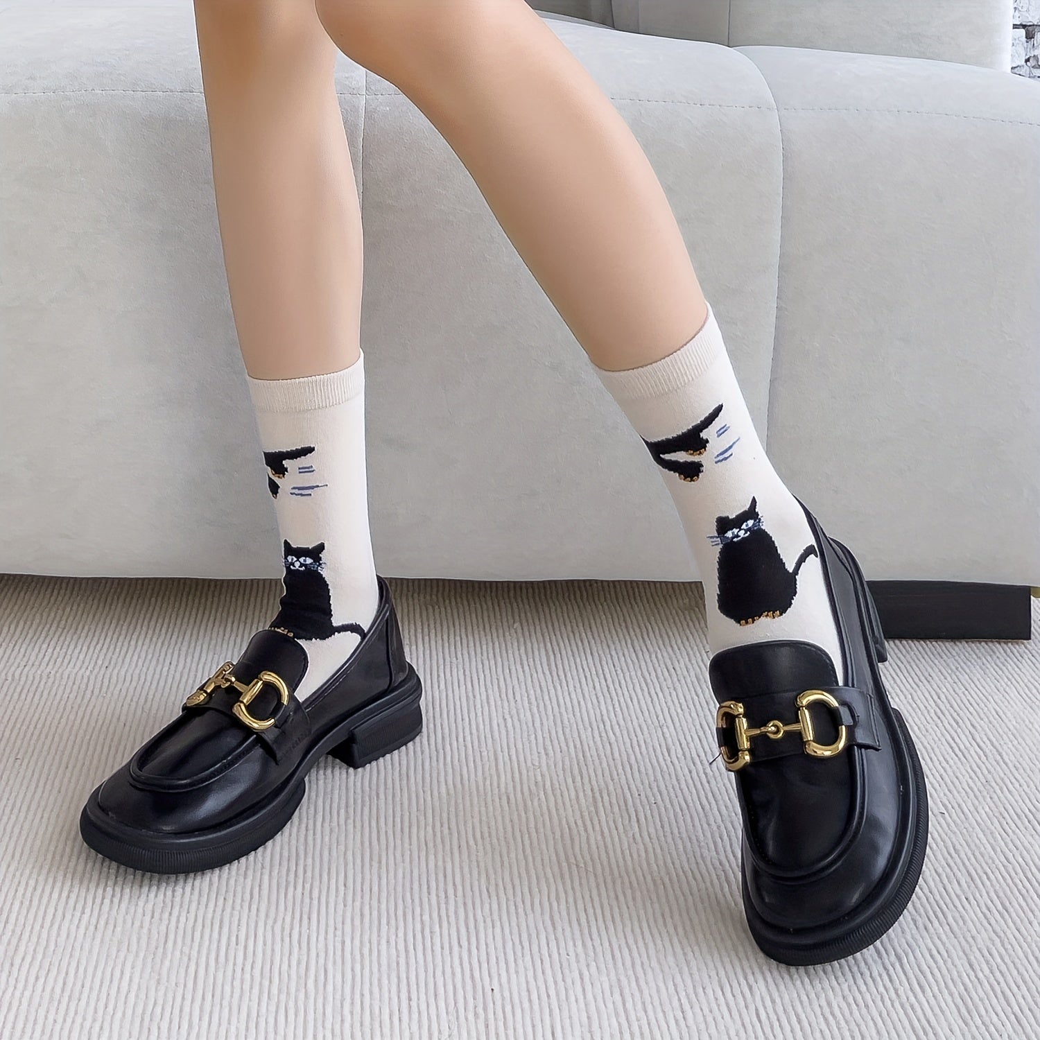 4 Pairs Cat & Owl Print Socks Cute & Comfy Women's Stockings