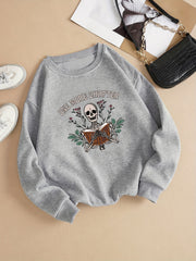 Skull Print Sweatshirt Crew Neck Long Sleeve Casual Women's Clothing