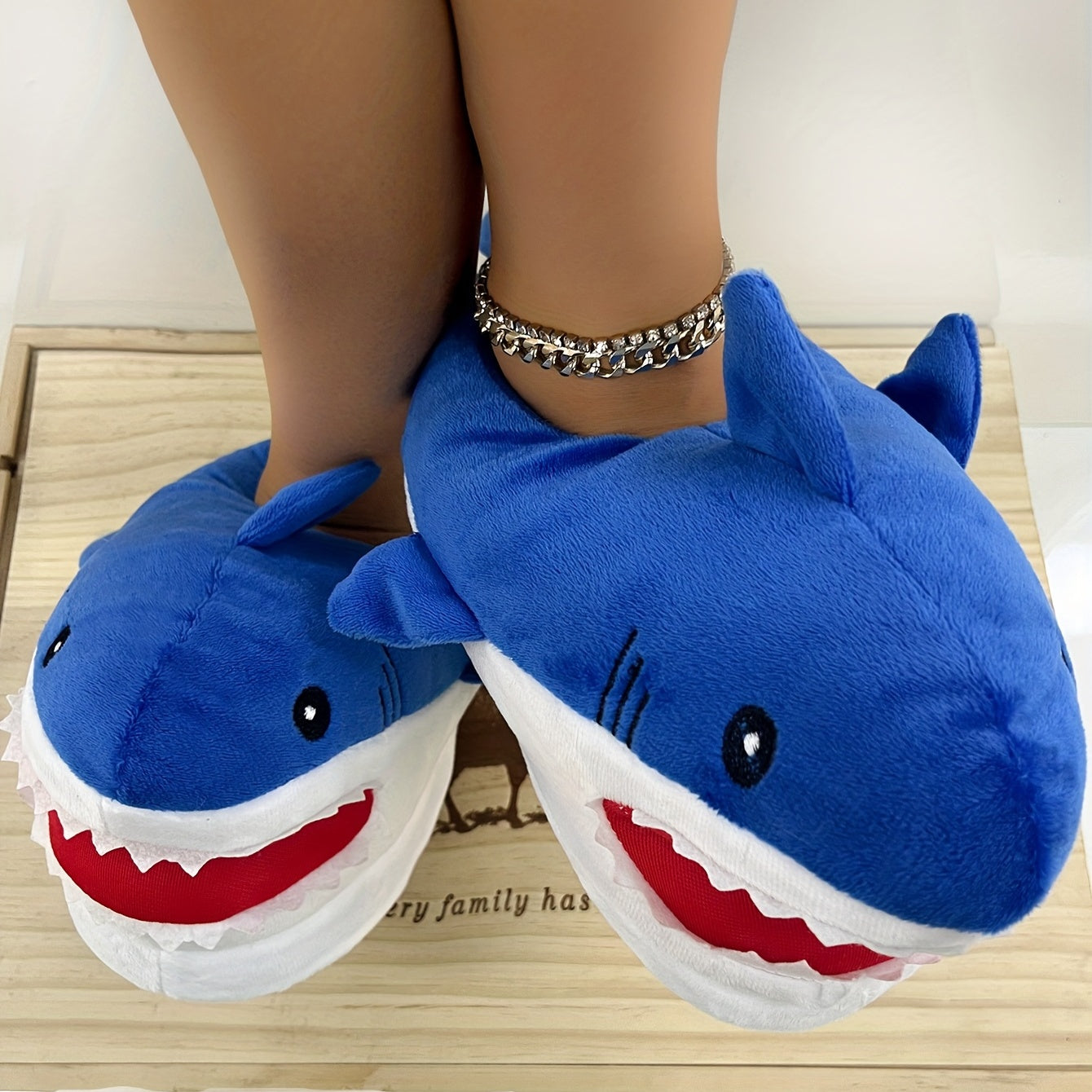 Women's Shark Plush Slippers Warm Cozy Slip On Shoes